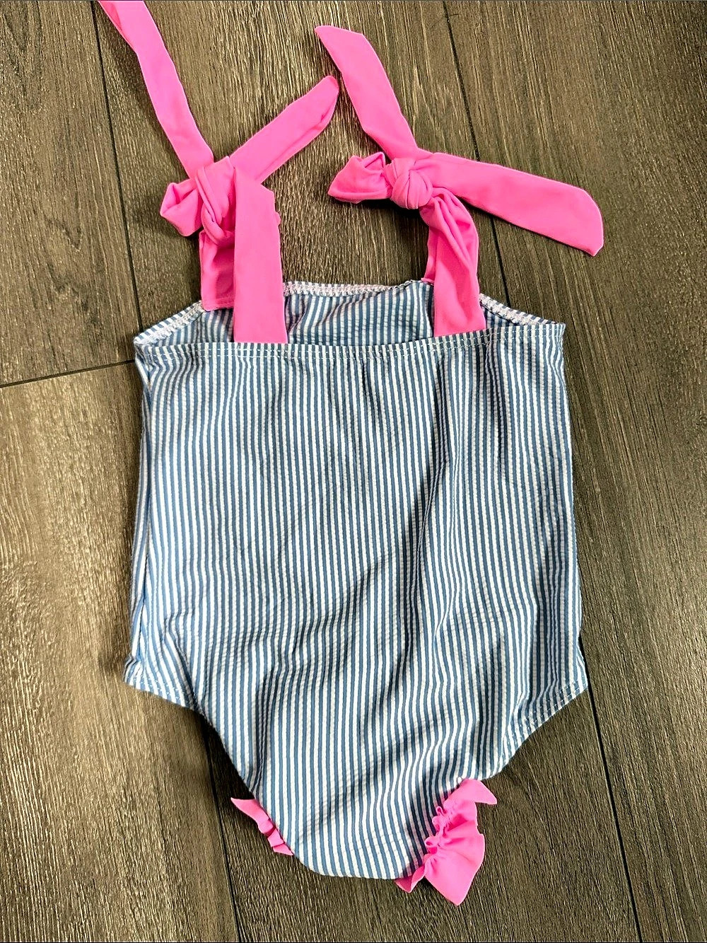 Striped One-Piece Swimsuit in Blue & Pink